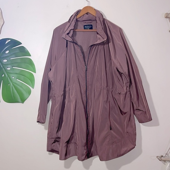 Athleta Drip Drop Jacket Long Windbreaker Stowaway Hood in Mauve - Picture 10 of 15